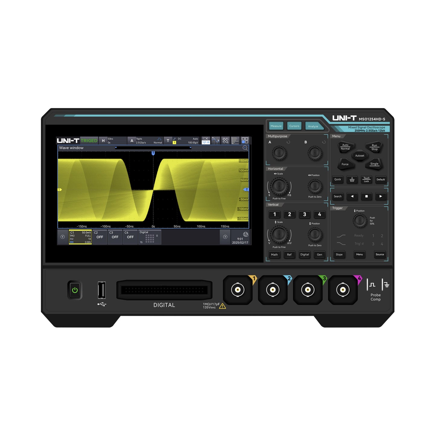 UNI-T MSO1254HD-S 250 MHz MSO High Resolution Oscilloscope with AWG